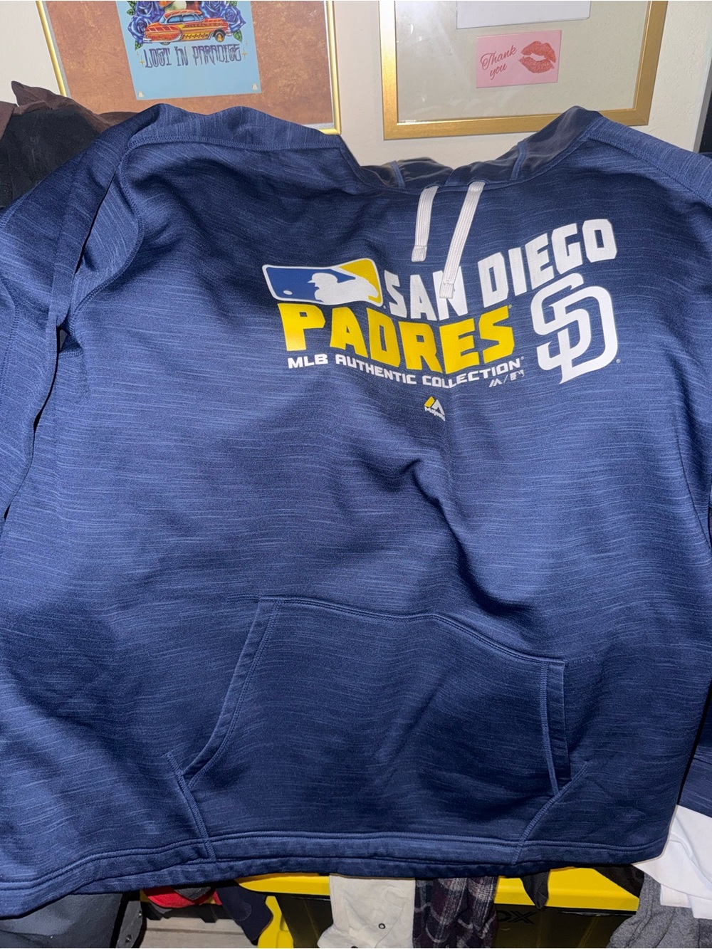 Majestic Padres Navy Blue Men’s Sweater with White and Yellow Logo